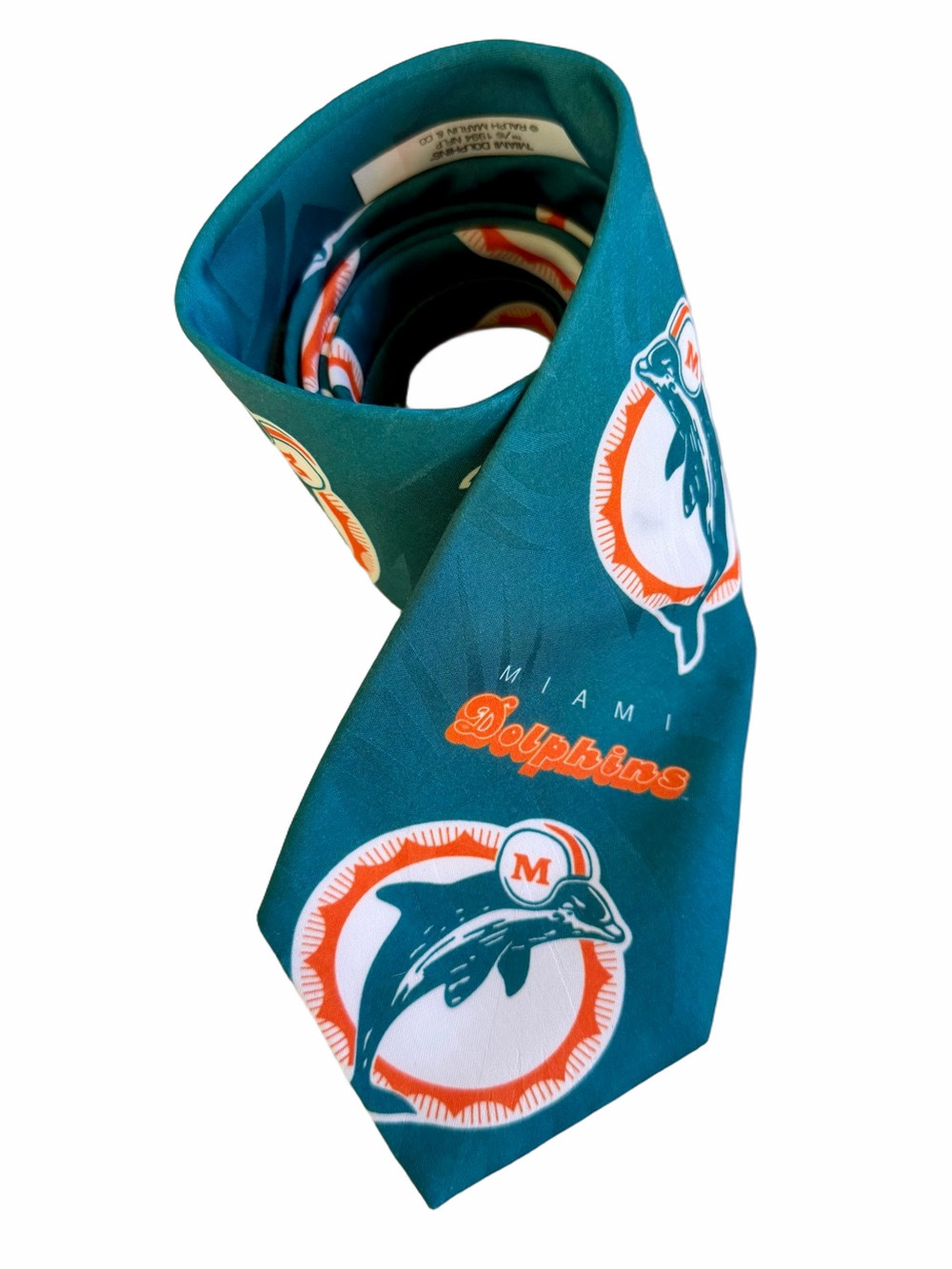 Vintage 90s Ralph Marlin Miami Dolphins NFL Novelty Necktie Aqua Orange NWT NOS